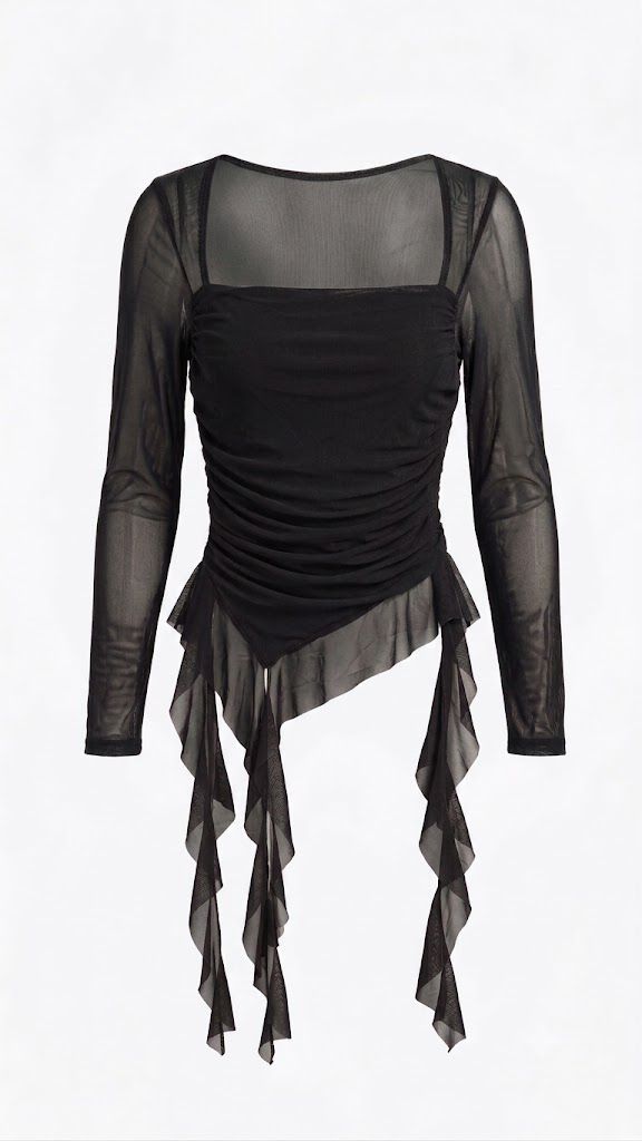 Amethyst Asymmetric Ruched Mesh Top 💜
