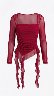 Amethyst Asymmetric Ruched Mesh Top 💜