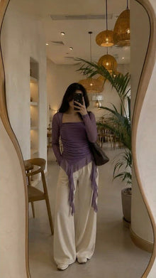 Amethyst Asymmetric Ruched Mesh Top 💜